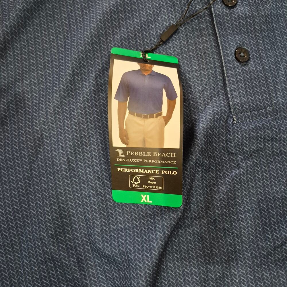 NEW Pebble Beach Men's Dry-Luxe Short Sleeve Golf Polo Shirt Navy Men's size XL